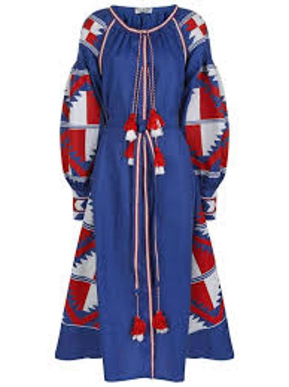 NWT Eloquii Blue Red Mixed Media 100% Cotton Embroidred Peasant Dress size 20